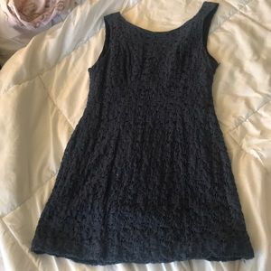 Three Pink Hearts navy crochet mini dress